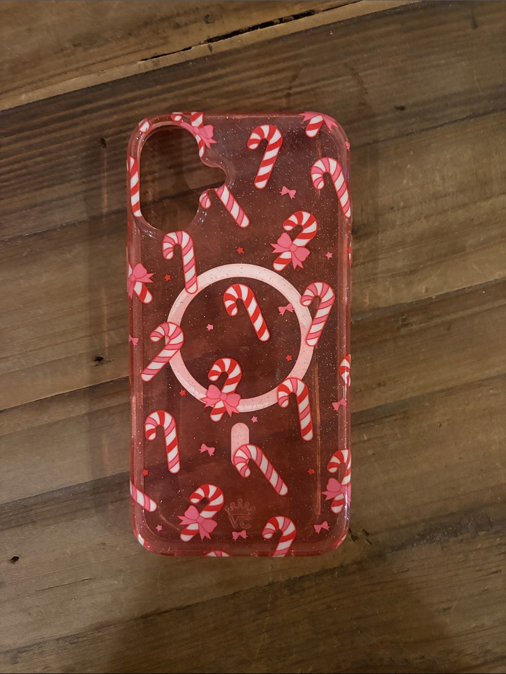 Velvet Caviar Pink Candy Cane Glitter Phone Case with mag safe